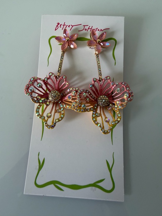 Betsey Johnson Jewelry - Betsey Johnson Colorful Floral Crystal Drop statement Earrings